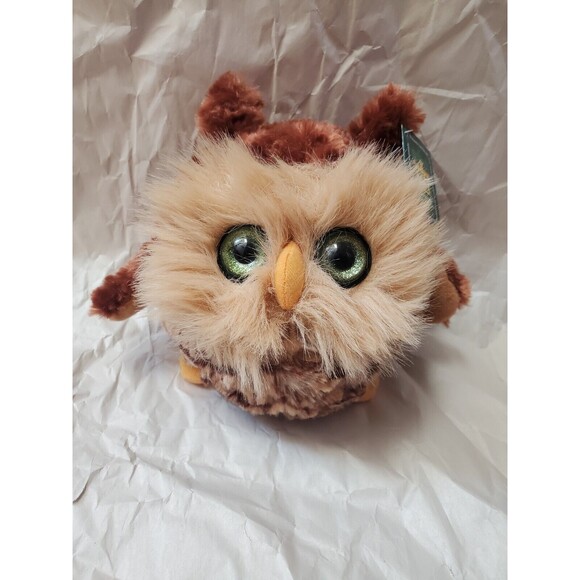 Wild Republic Fuzzballs Owl Big Sparkly Eyes Plush Round Brown Toy 8" NWT VTG - Picture 1 of 9